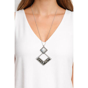 Silver Tone Geometric Pendant Necklace Adjustable Cord Modern Statement Jewelry